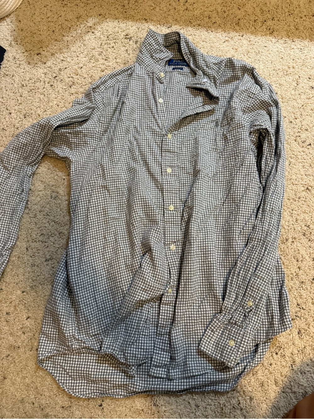 Ralph Lauren Blue and White Gingham Button-Down Shirt